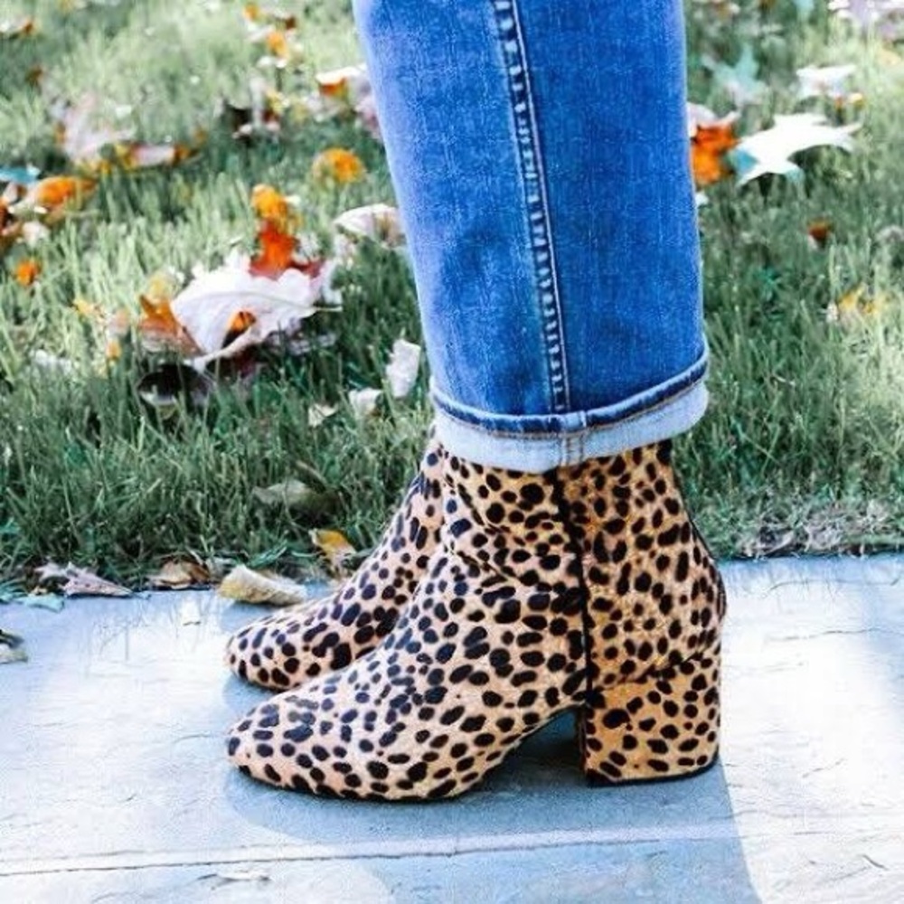 J. Crew Sadie Leopard Print Calf Hair Almond Toe Boots SZ 8.5 - Picture 6 of 7